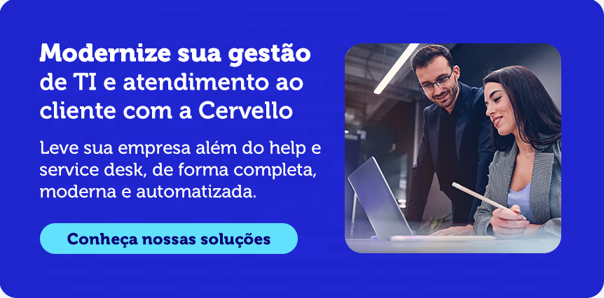 Imagem ilustrativa de uma equipe de profissionais de TI discutindo estratégias de modernização de gestão com foco em tecnologia, incluindo suporte ao cliente, help desk, service desk e automação. A imagem reforça a importância de soluções modernas para a gestão empresarial.